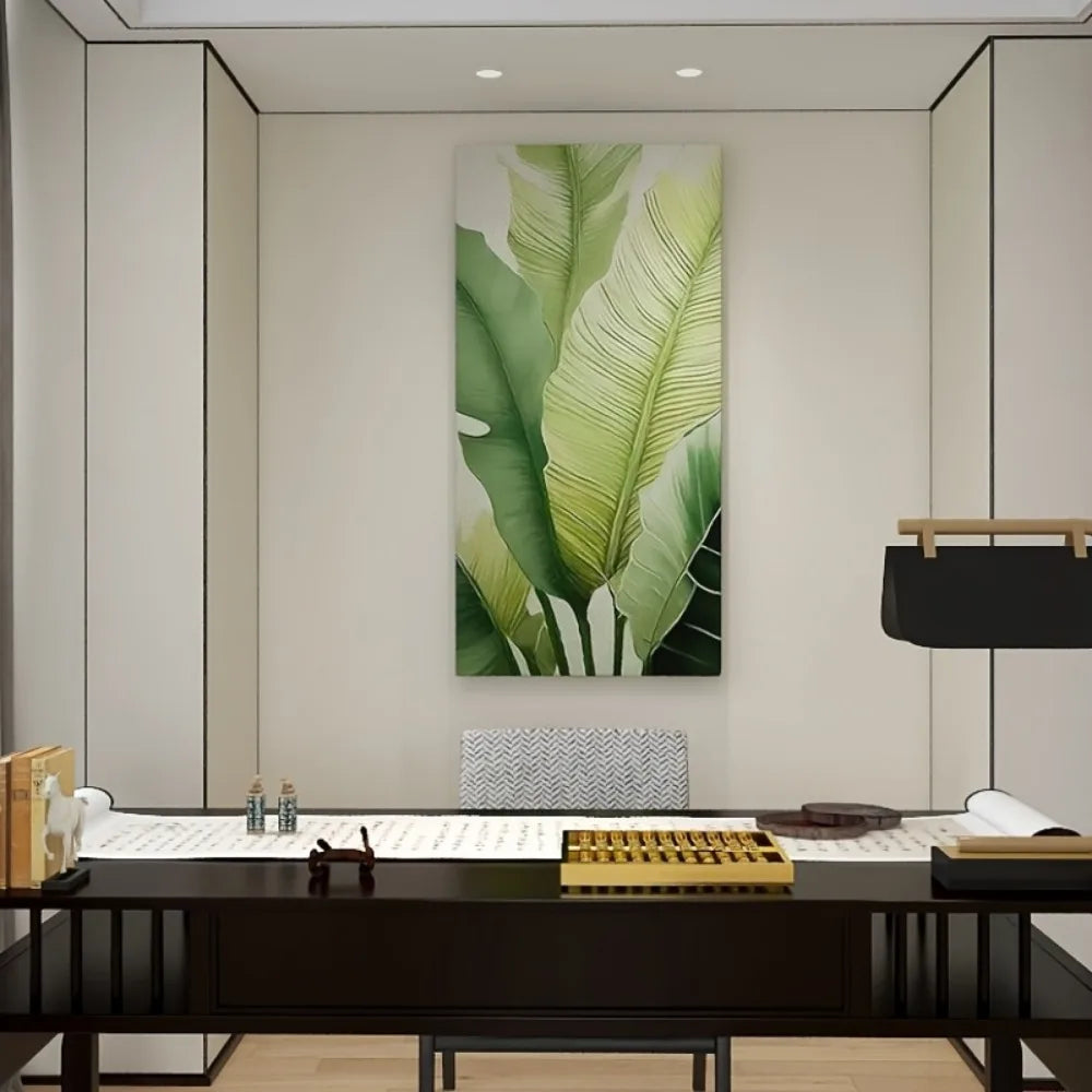 1.5 "thick pine frame modern abstract Green leaf canvas wall art - minimalist large canvas prints