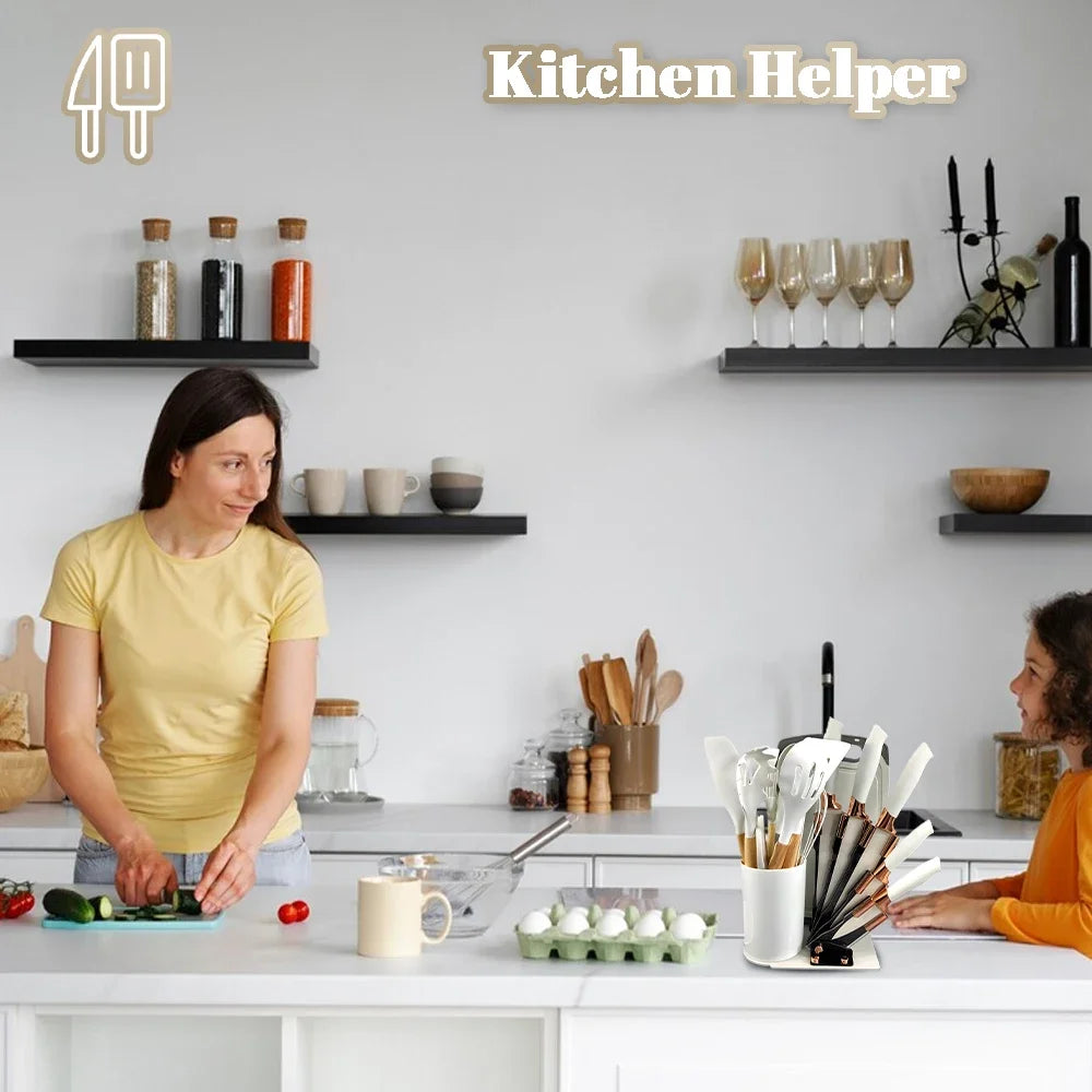 Kitchen Knives Heat-Resistant Non Stick Soup Spoon Cooking Set with Scissors Peeler Cut Meat