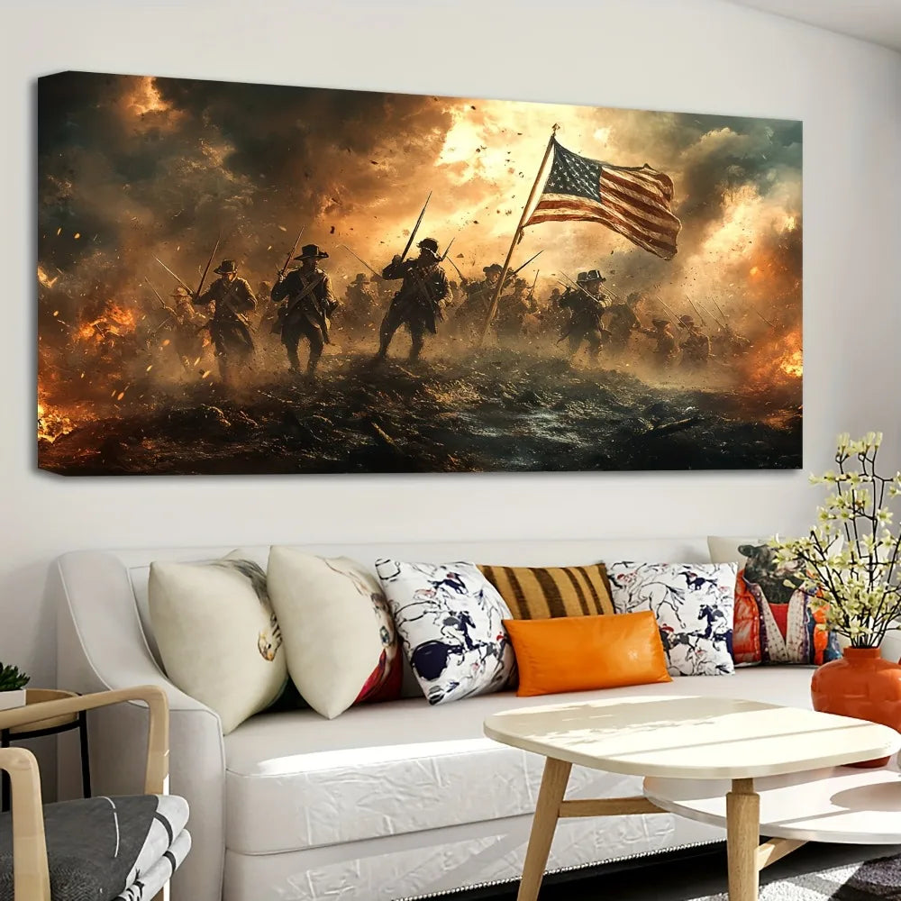 1.5 inch thick pine solid wood frame, American Revolutionary War theme, canvas art poster, suitable for wall decoration