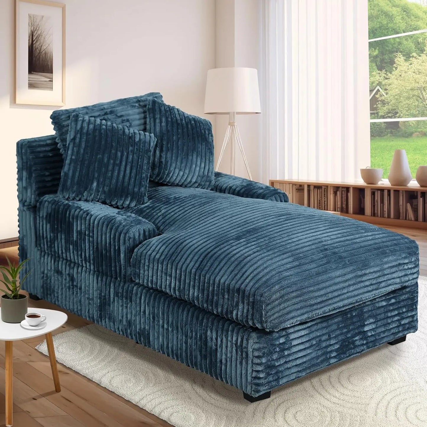 Adjustable Backrest Chaise Lounge Sofa Bed w/ Lumbar Pillows Upholstered Sleeper for Living Room Bedroom Office