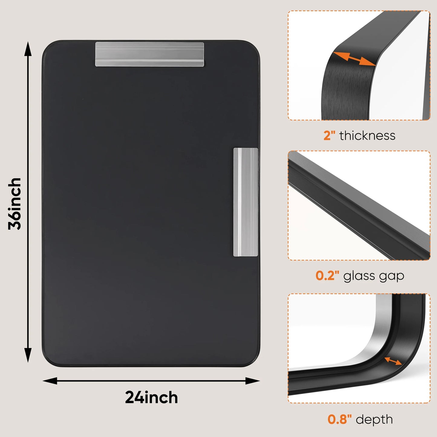 Matte Metal Framed Bathroom Mirror for Wall,Vanity Rectangle Rounded Corner Tempered Glass Mirror,Clear Reflection,Modern