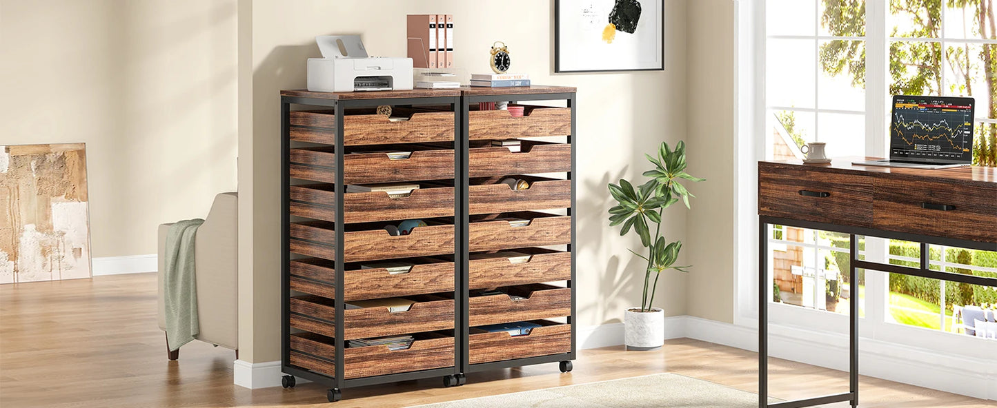 7-Drawer File Cabinet with Drawers & Wheels, Wood Mobile Storage Drawer