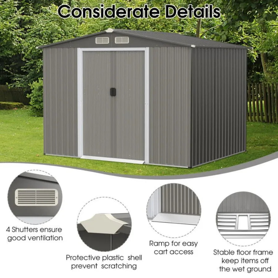 8 x 6 Feet Galvanized Steel Storage Shed for Garden Yard