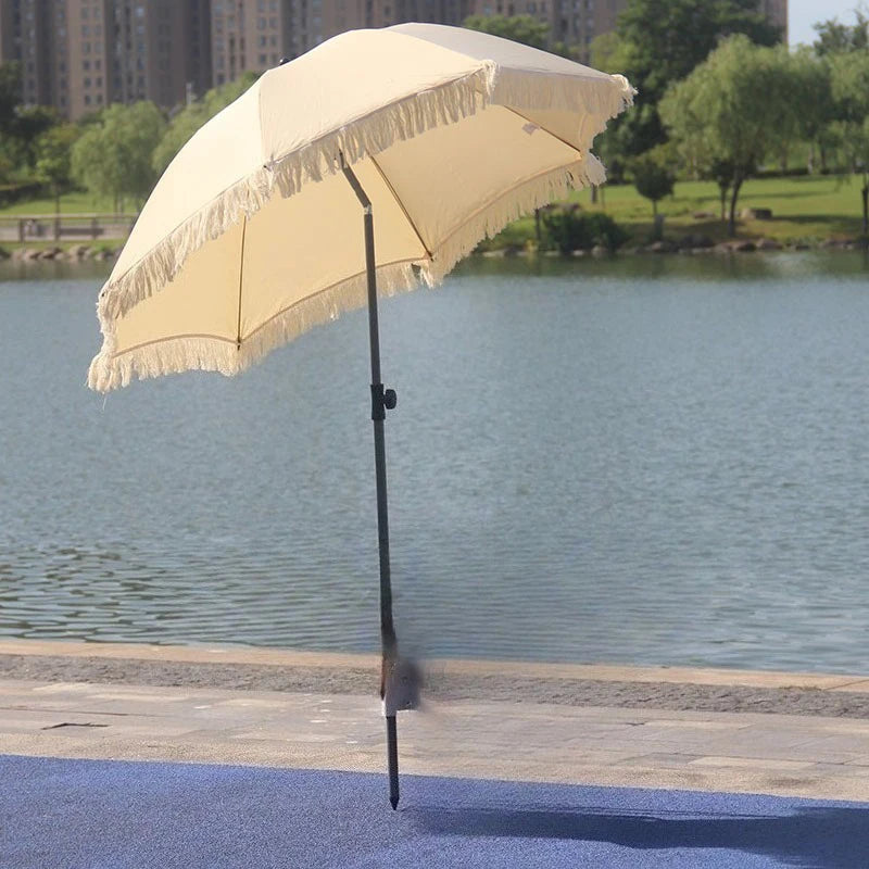 Outdoor Sun Umbrella Beach Large Garden Backyard Sun Umbrellas Camping Foldable Pool Patio Umbrellas Retro Tassel Sunshade