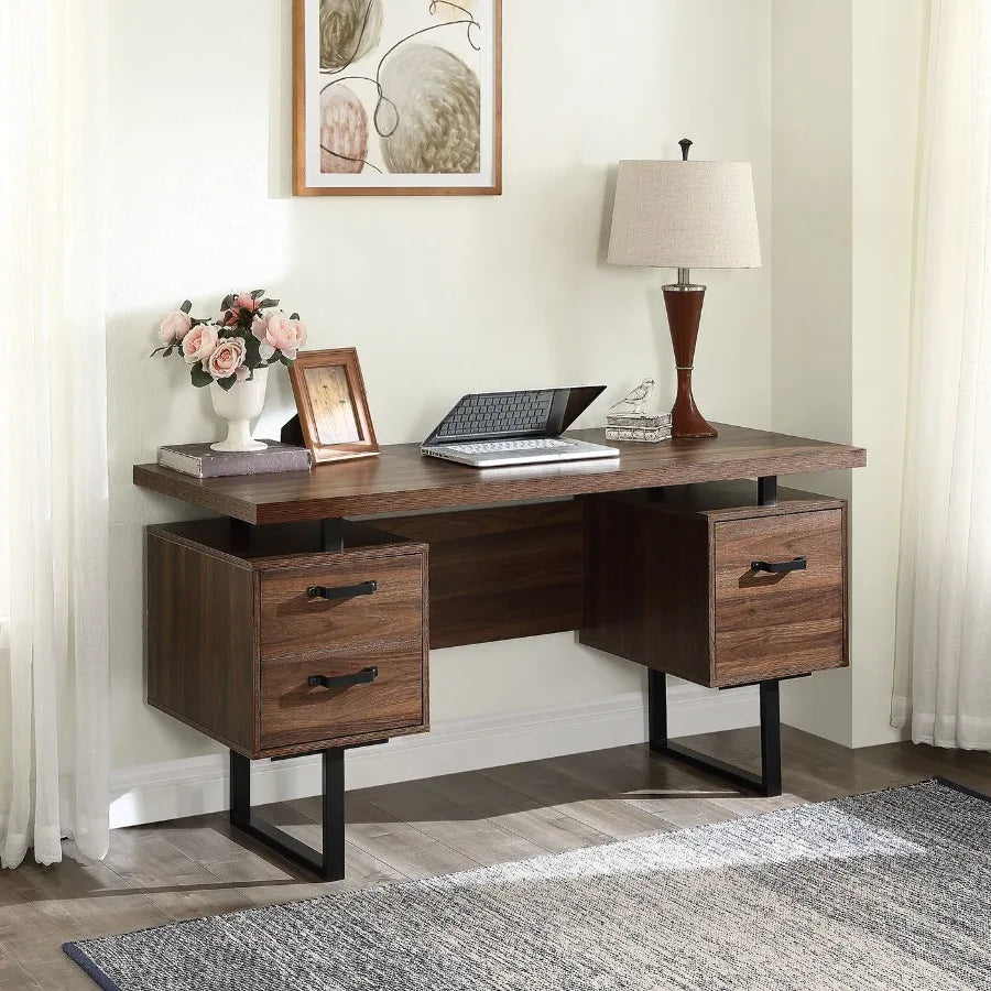 Home Office Computer Desk with Drawers Hanging Lettersize Files 59 inch Writing Study Table with Drawers
