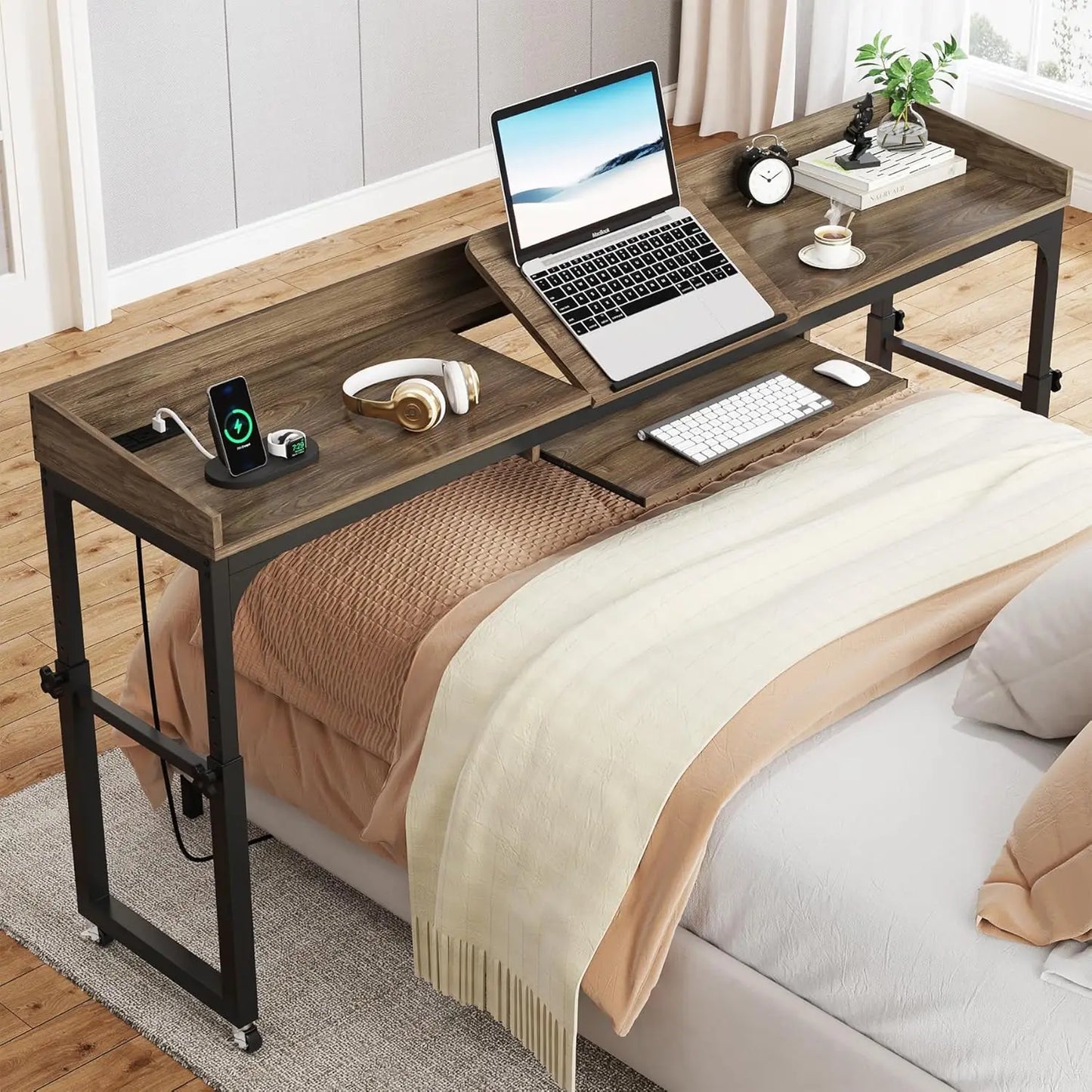 Height Adjustable Overbed Table with Wheels, Queen Size  Laptop
