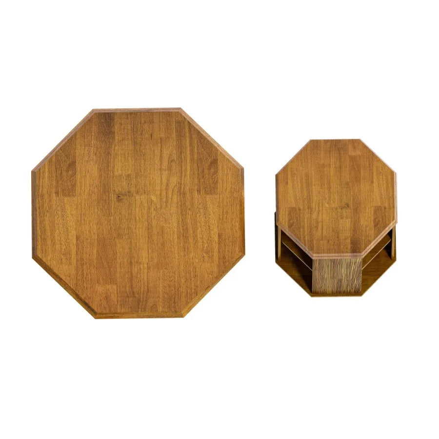 Octagonal Natural Rubber wood Set of Two Coffee Table