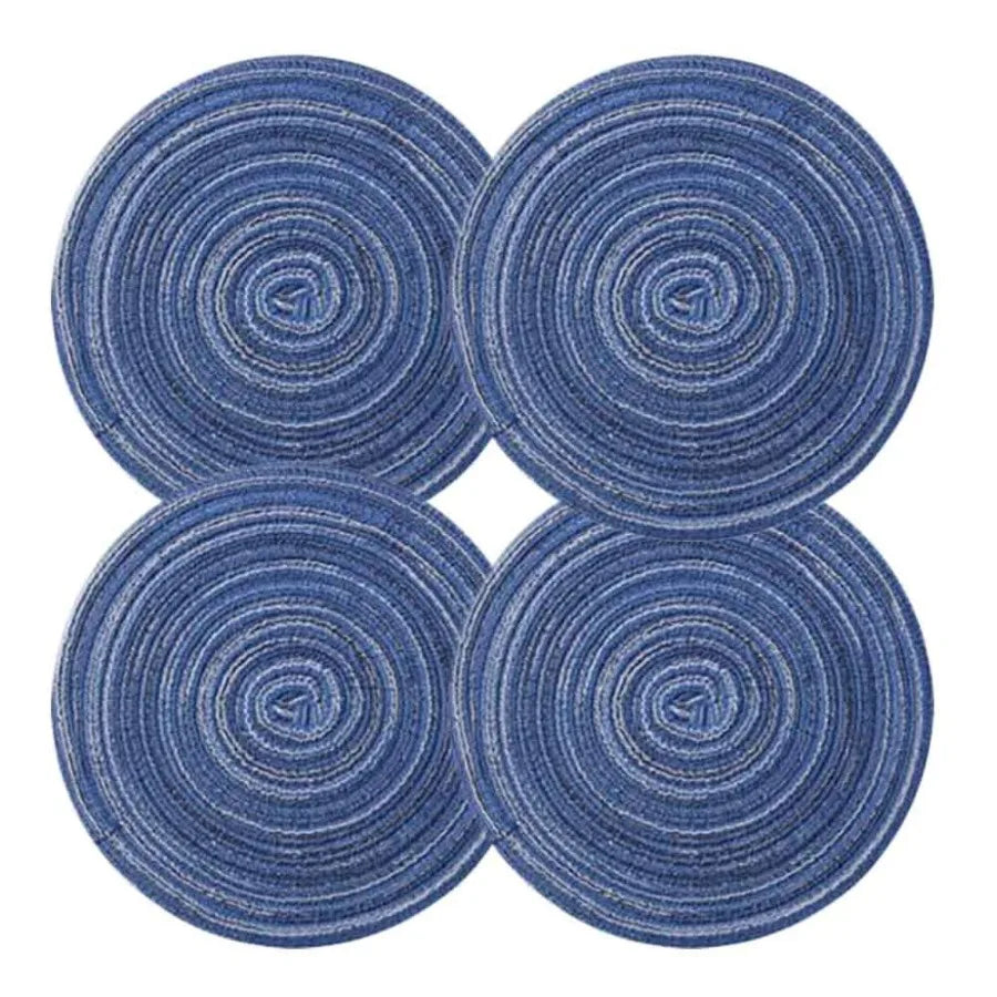 4 Pcs Woven Ramie Placemats Round Placemat Kitchen Accessories Home Dration Table Mats Teapot Mats 7 inch Blue
