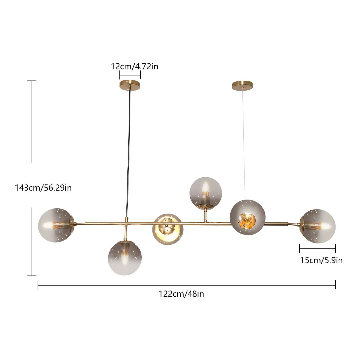 6-Light Modern Gold Linear Globe Ceiling Light Pendant Lamp Sputnik Chandelier