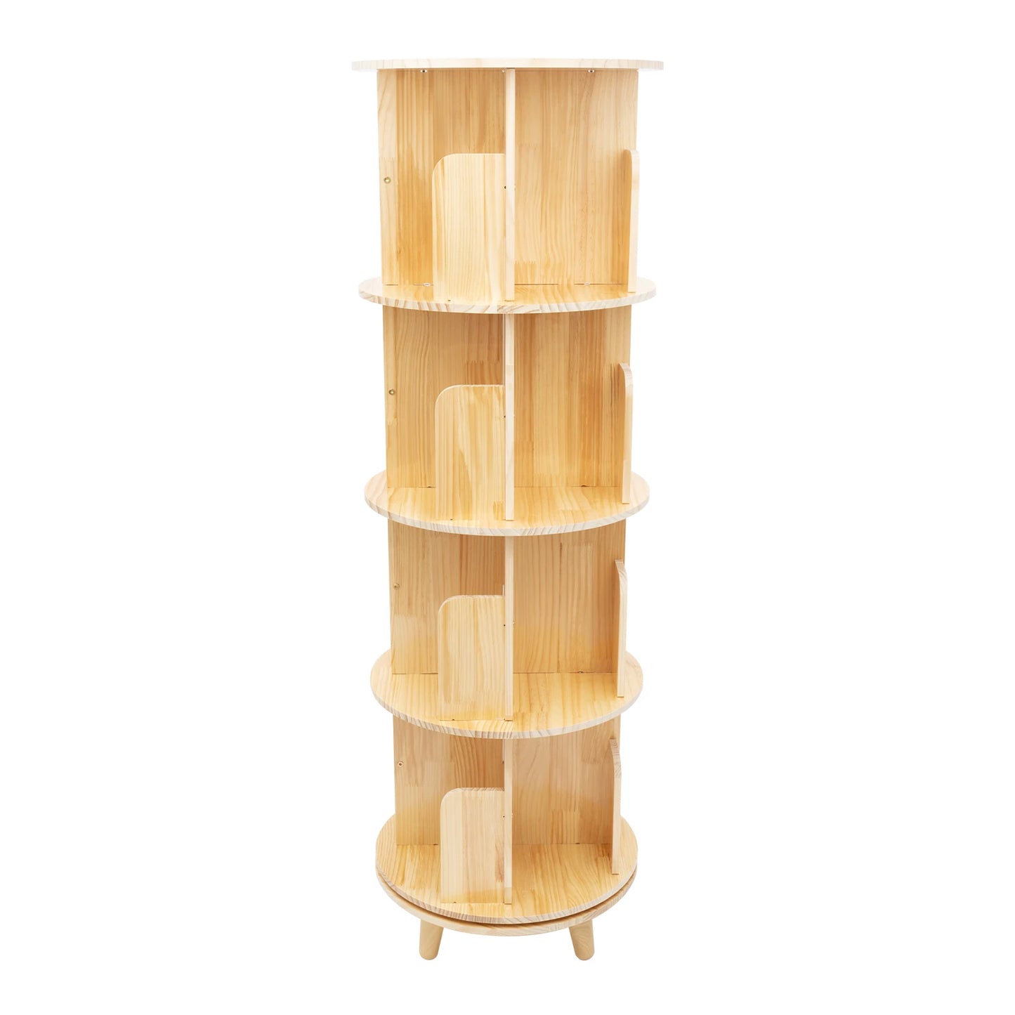 4 Tier Rotating Bookshelf with Legs,Floor Standing Stackable Wood Round Bookshelf 360 Display Book Shelf for Living Room Bedroom