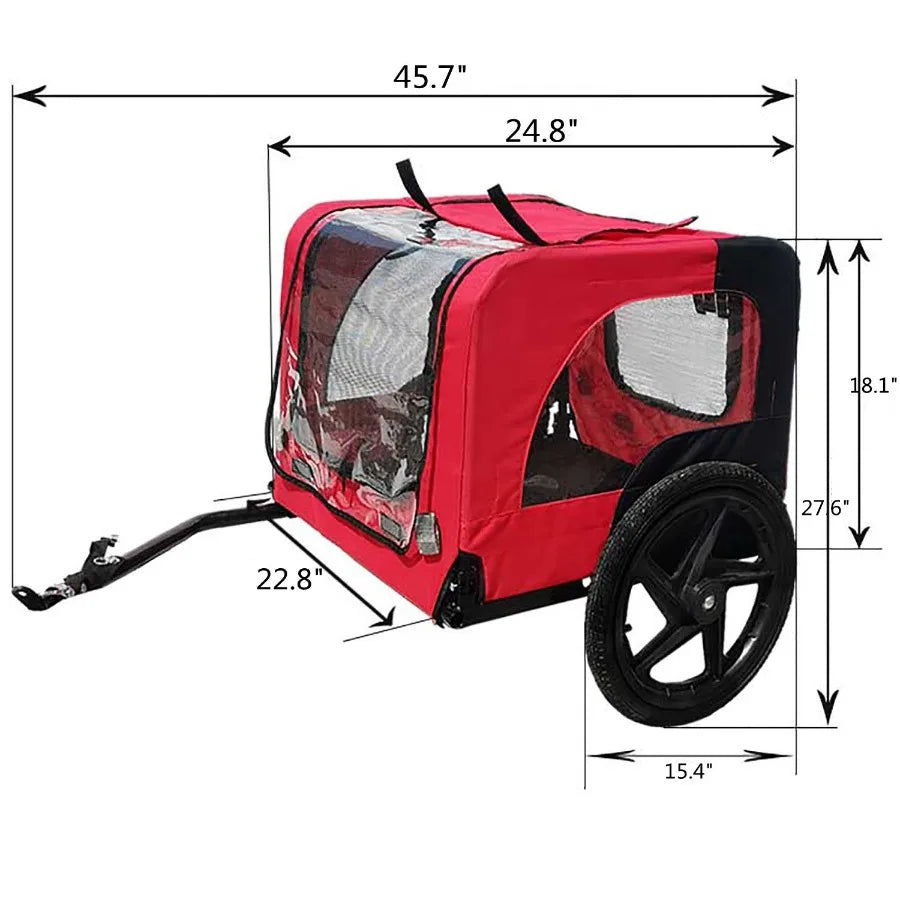 Bicycle trailer for pets outdoor foldable red color dog trailer with reflectors and safty flag