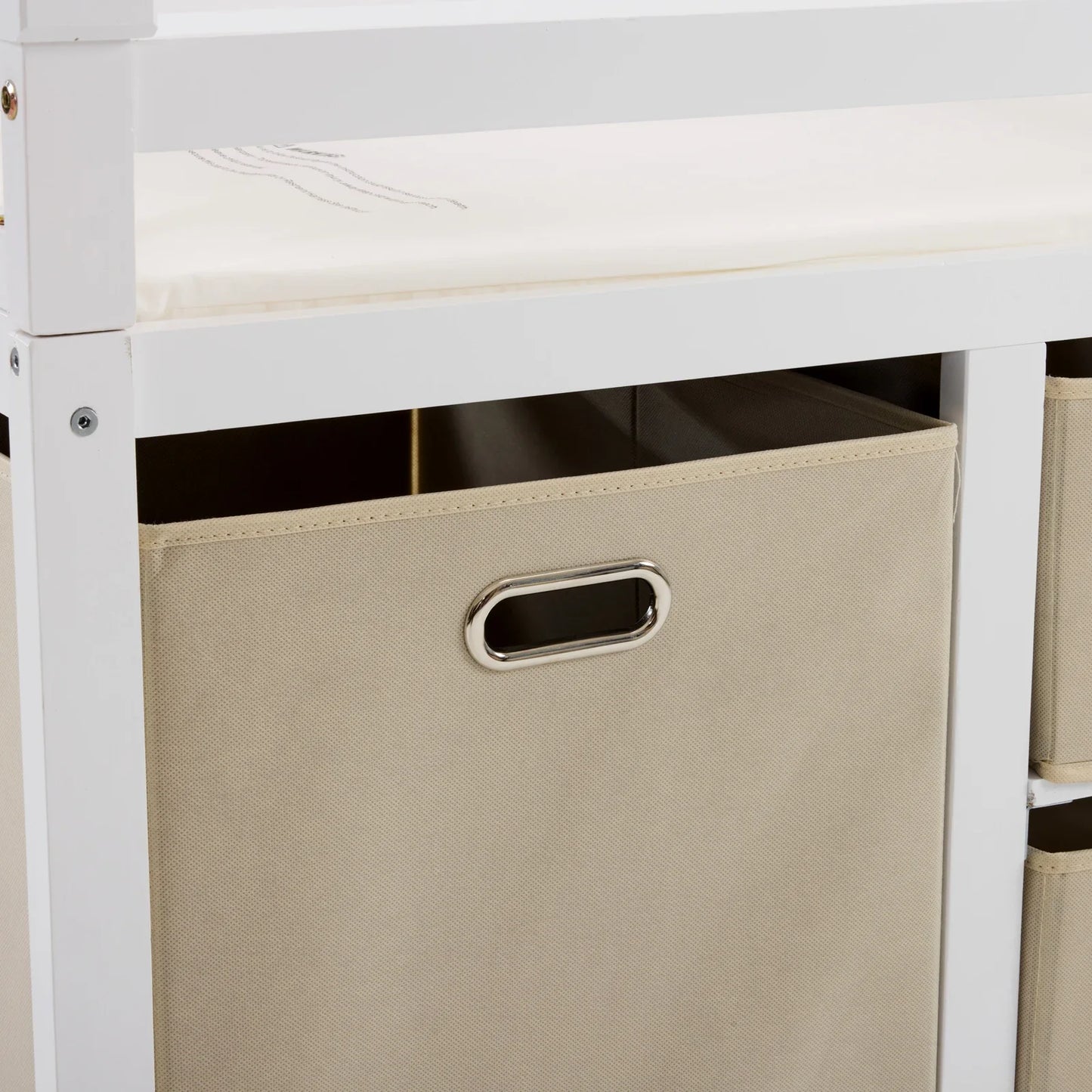 Wooden Bed Bases Removable Top White Painted Pine Children's Cot with 3 Fabric Drawers + 1 Fabric Bag