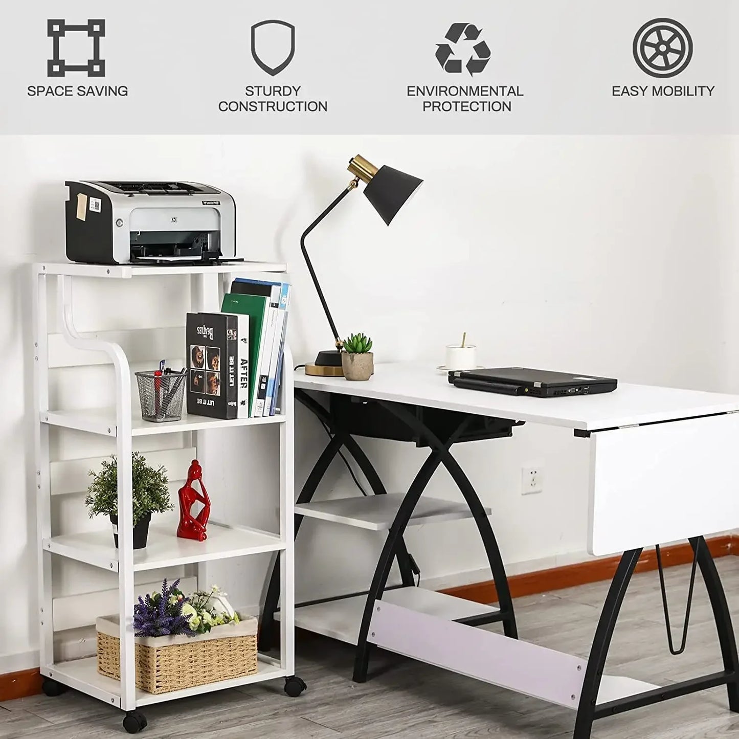 Homfa Mobile Printer Stand Scaner Rolling Cart Home Office Storage Organizer Rack Desk Organizers