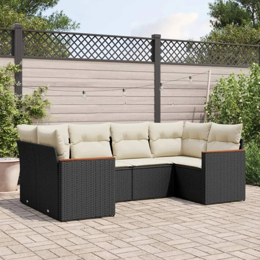 6 Piece Patio Sofa Set with Cushions Black Poly Rattan