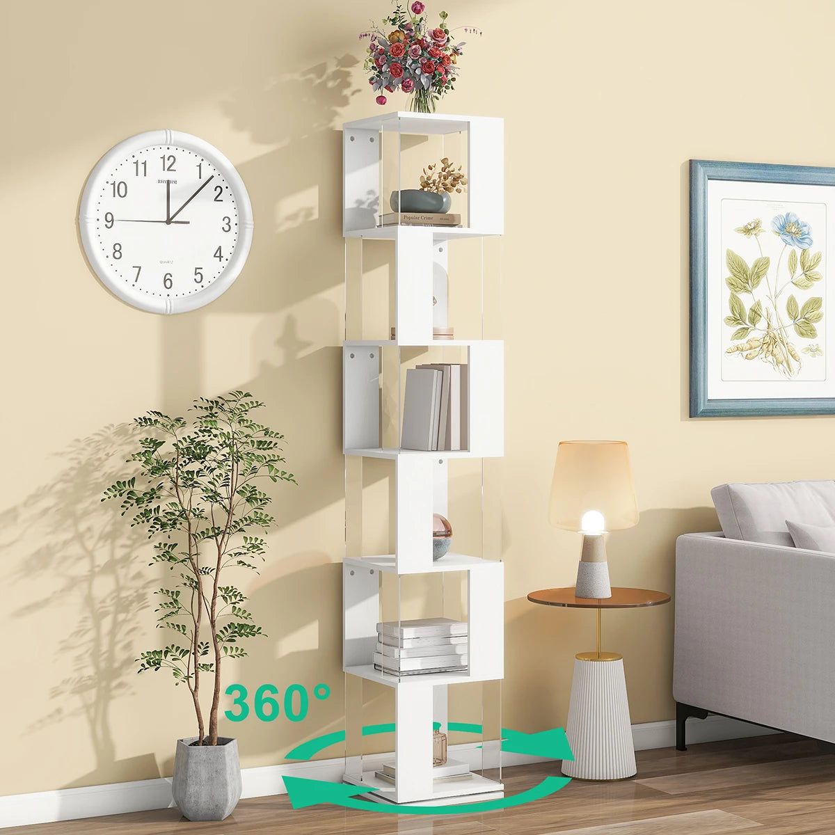 Bookshelf Tower, Floor Standing Wood Narrow Organizer