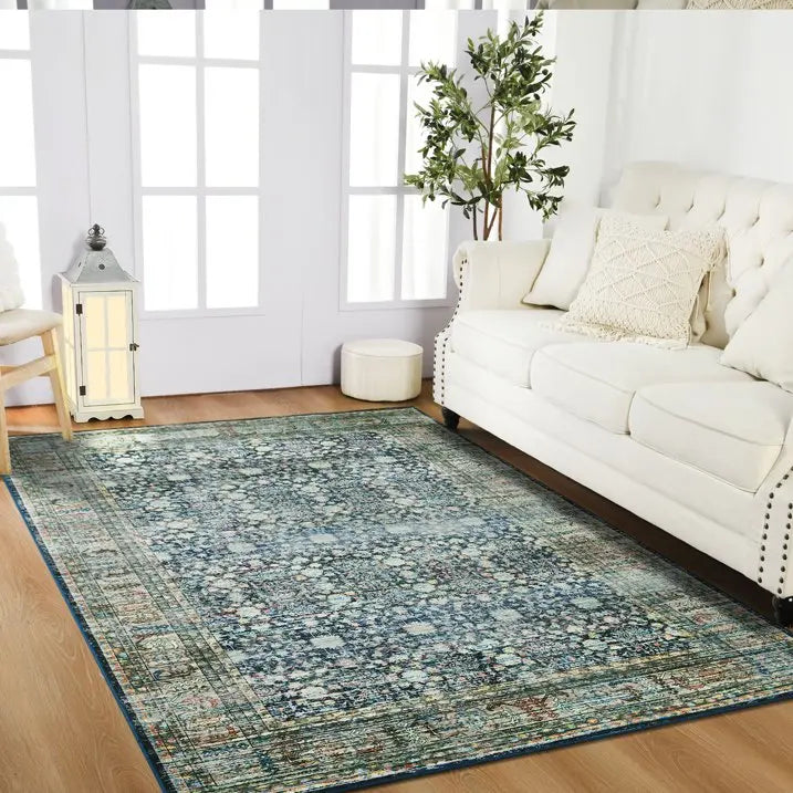 Floral Washable Rugs, Area Rug for Living Room, Soft Large Boho Bedroom Rugs, Botanical Non Slip Ultra Thin Floor Carpet