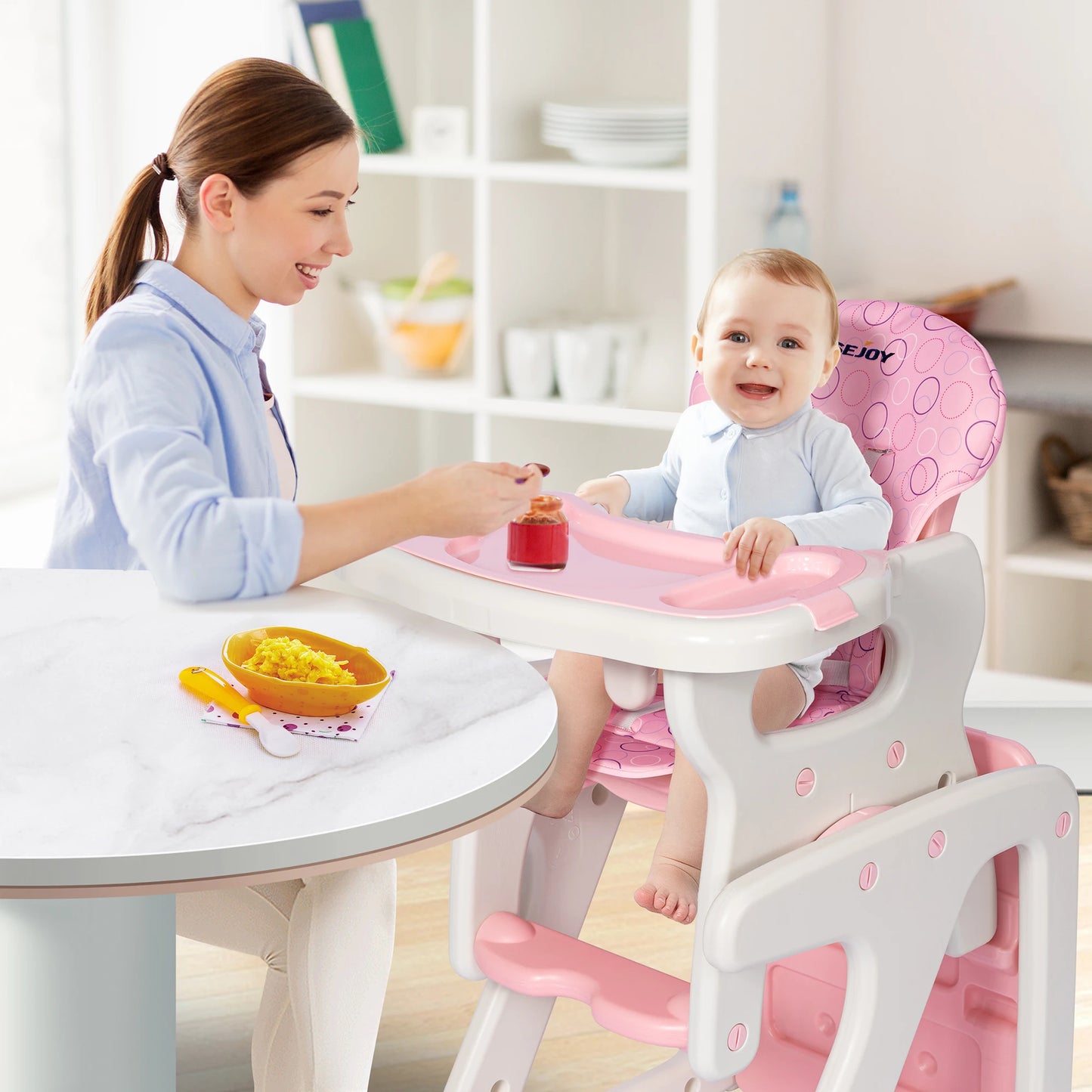 Baby High Chair Foldable  &  2-in-1 with Table Footrest,