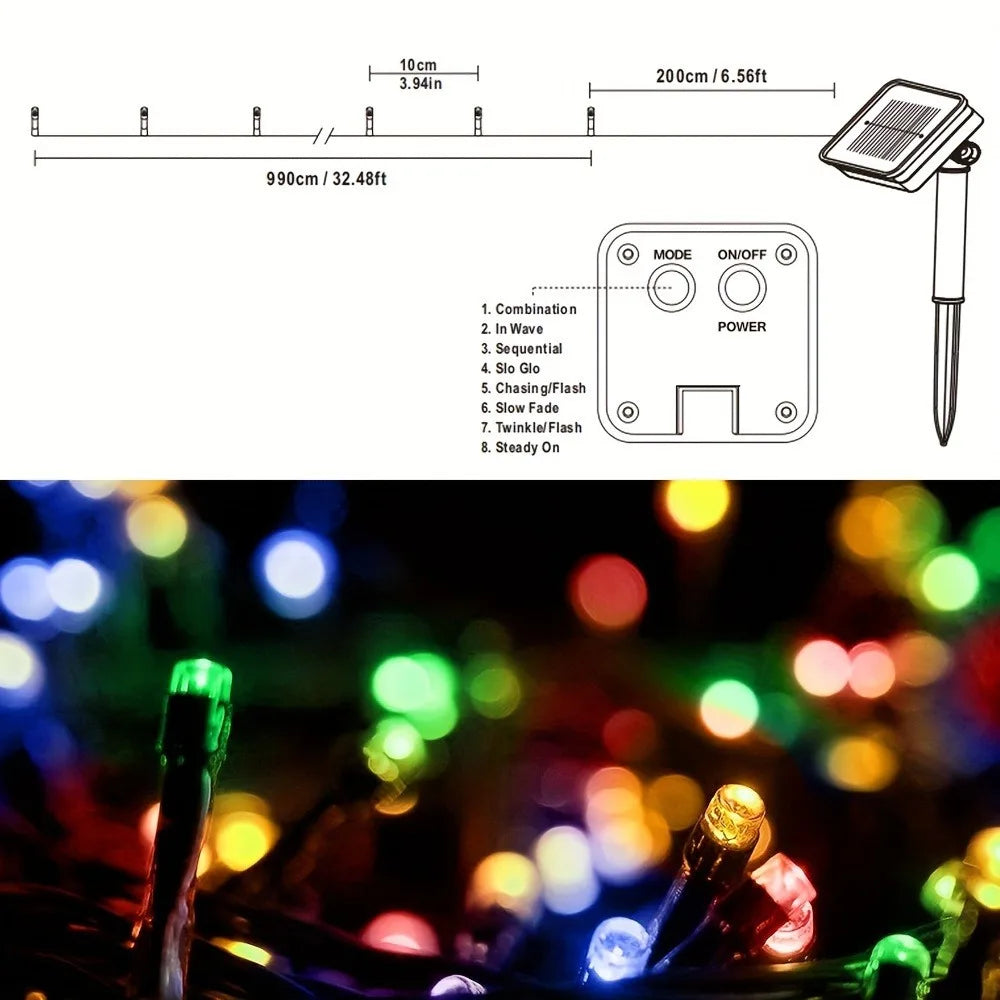 4 Pack 100 LED Solar String LightsTotal 8 Modes Solar Powered Christmas Tree Lights for Outdoor Home Patio and Party Decorations