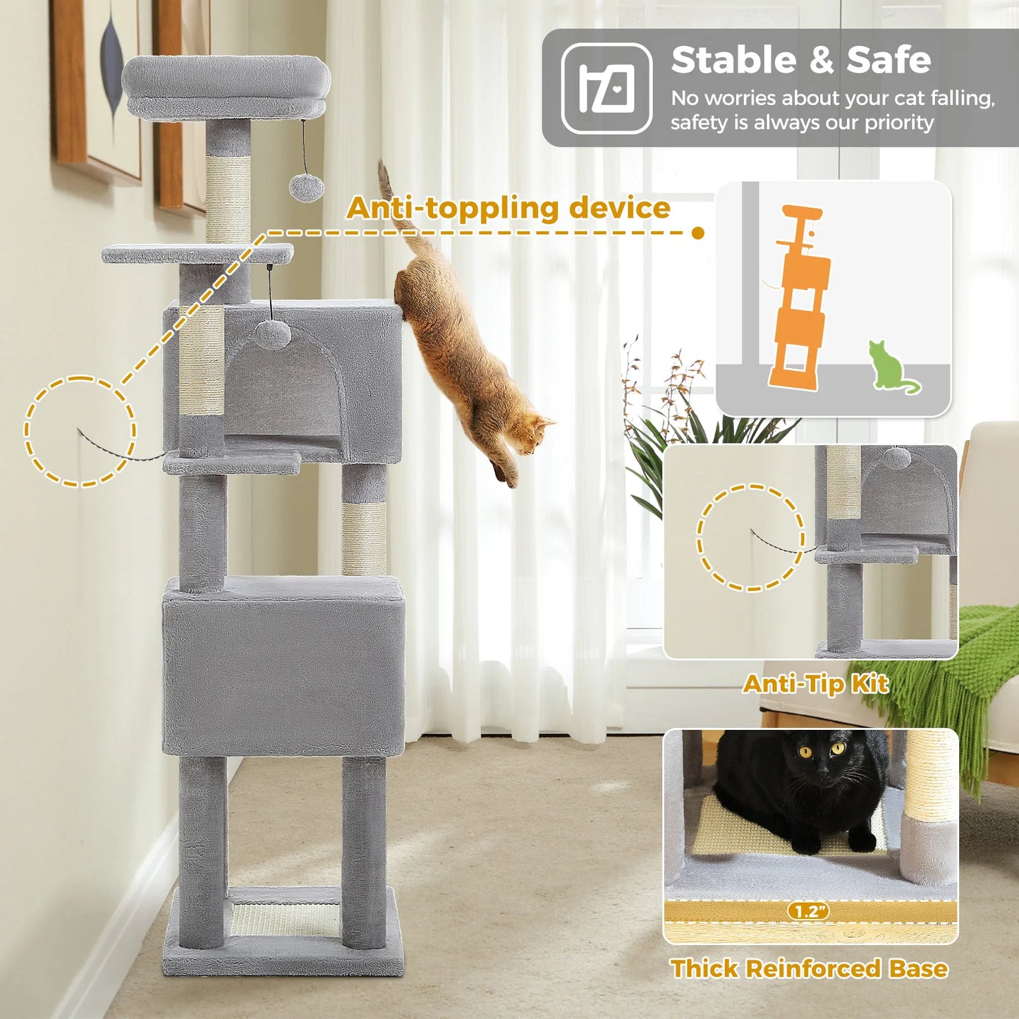 Cat Tree Tower with 4 Natural Sisal Scratching Posts
