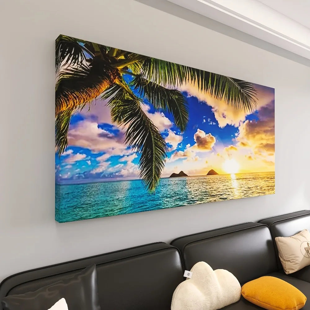 Sunset Beach Canvas print - Ocean Landscape, thickness 1.5 inches, suitable for interior decoration, seaside theme decoration
