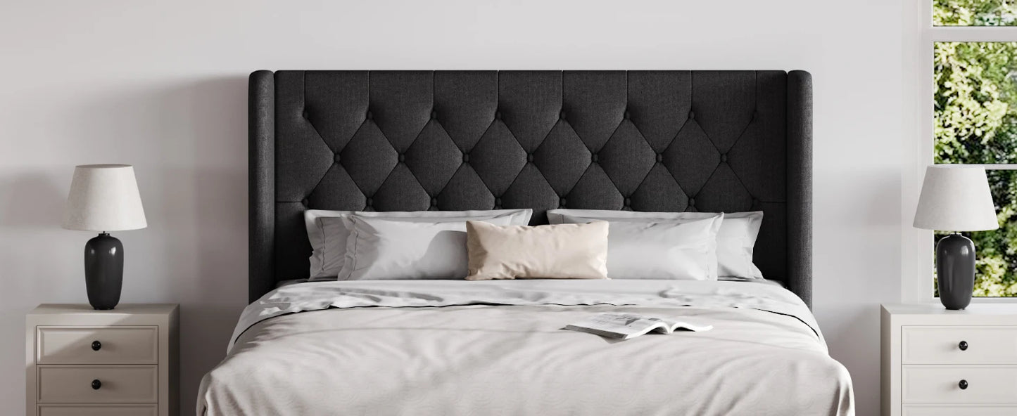 Classic Bed Frame with Button Tufted Wingback Headboard Platform Bed