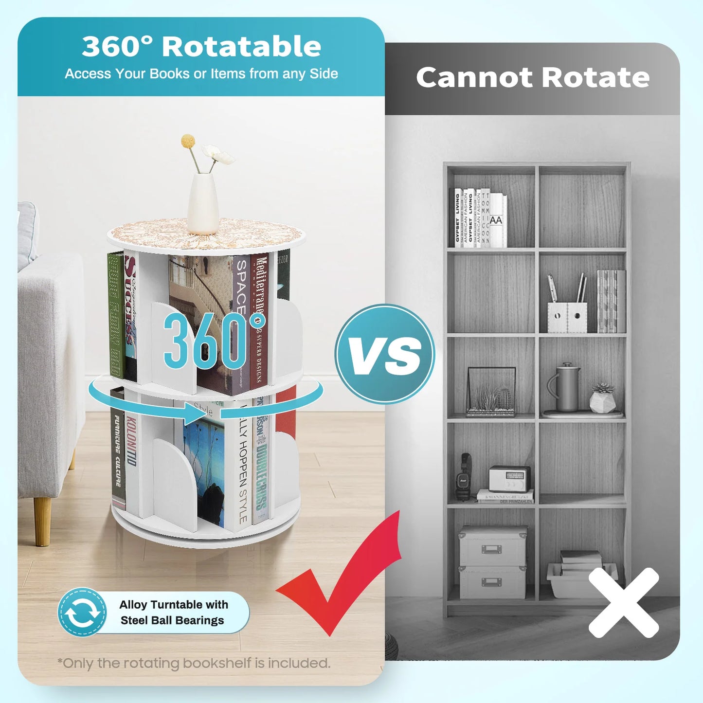 2-Tier Rotating Bookshelf: Stylish Design,