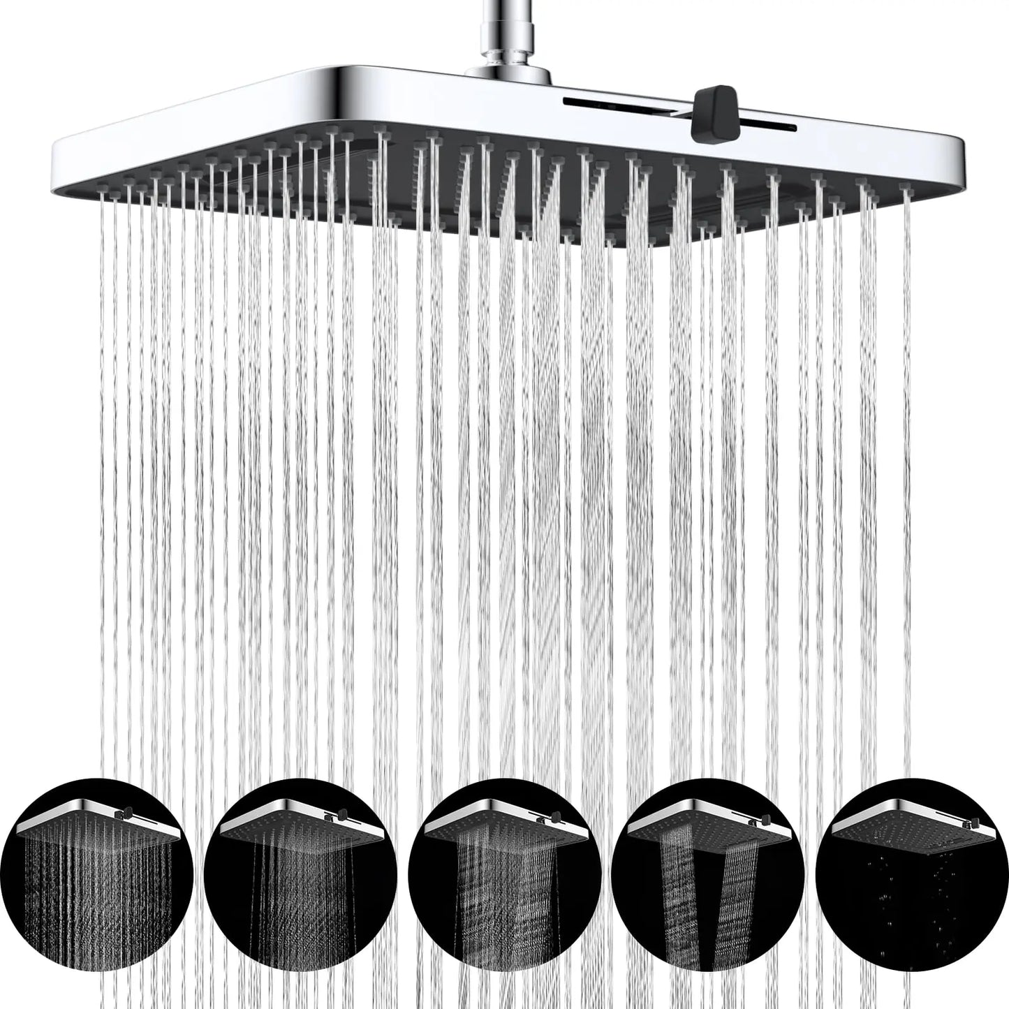 Hibbent 5 Spray Modes Shower Head, 13'' High Pressure Rain Shower Head, Large Rainfall Showerhead, High Flow Waterfall
