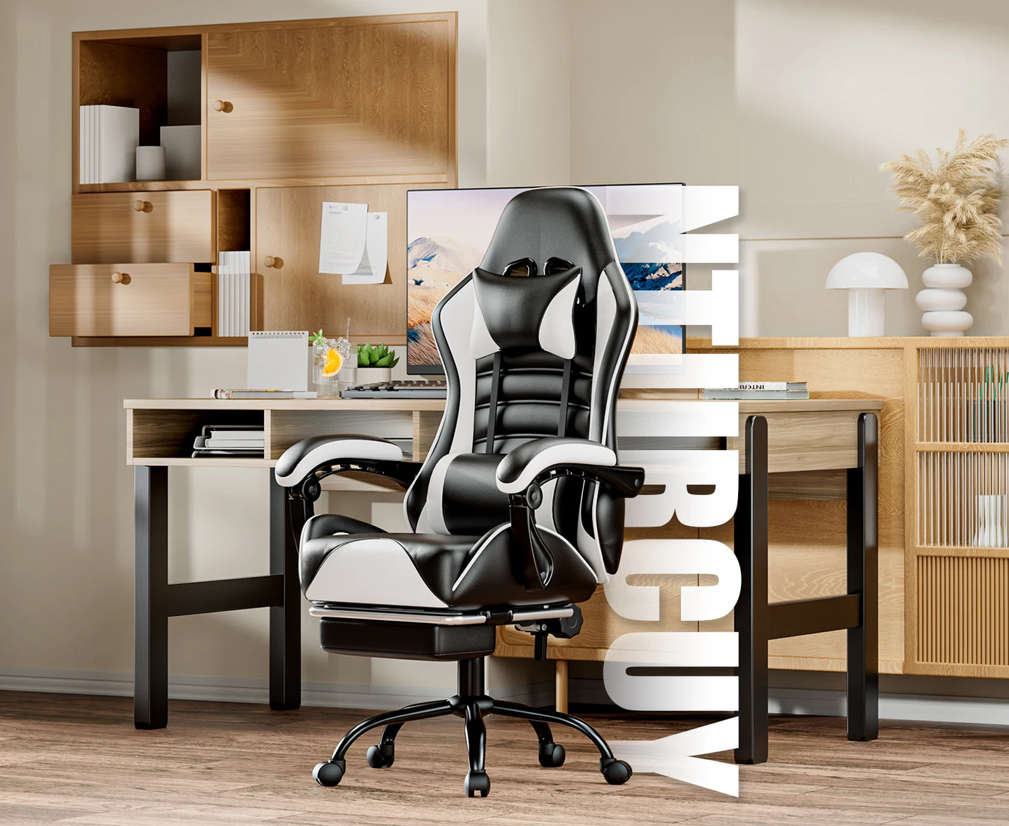 Ergonomic Gaming Chair with Footrest, Racing Style Video Game Chair for Adults, Reclining Gamer Chair Office Chair