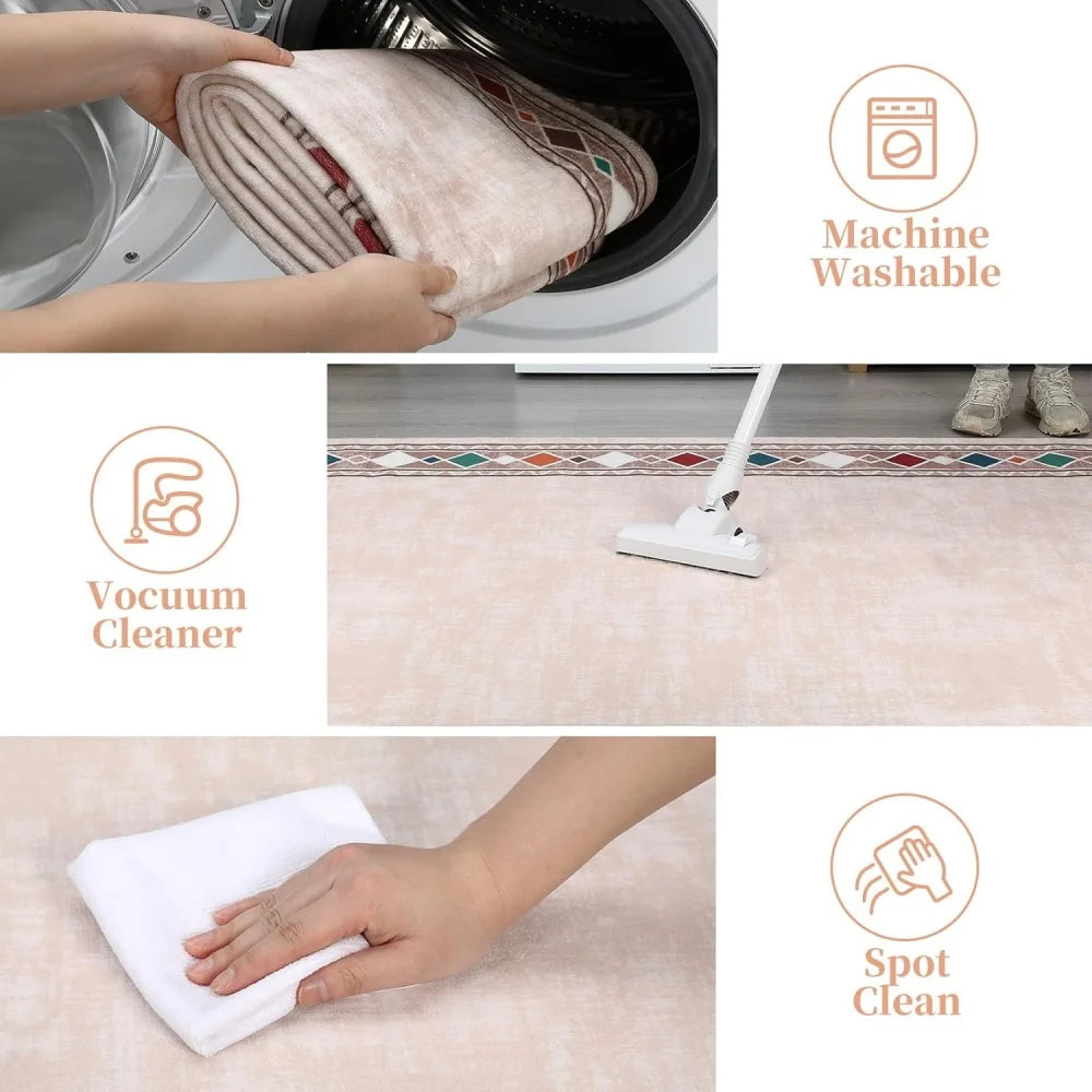 Border Solid Large Rug 9x12ft Rug Washable Area Rug for Living Room Dining Room Rug Bedroom Carpet Area Rugs for Farmhouse