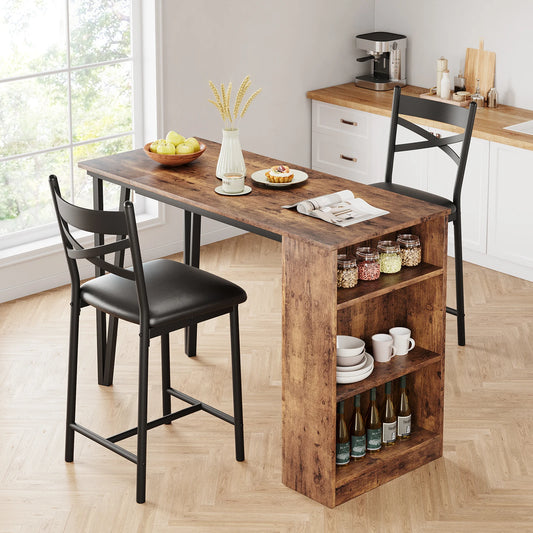 Bar Table and Chairs Storage Shelves