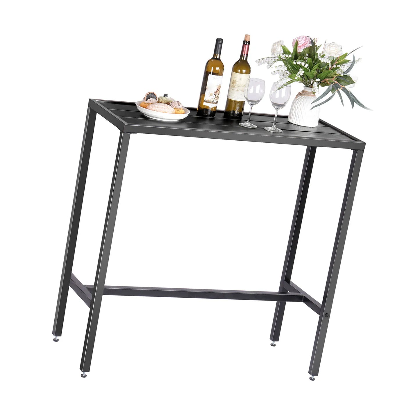 110LBS Outdoor Long Table Black Camping Desk Barbecue Table Picnic