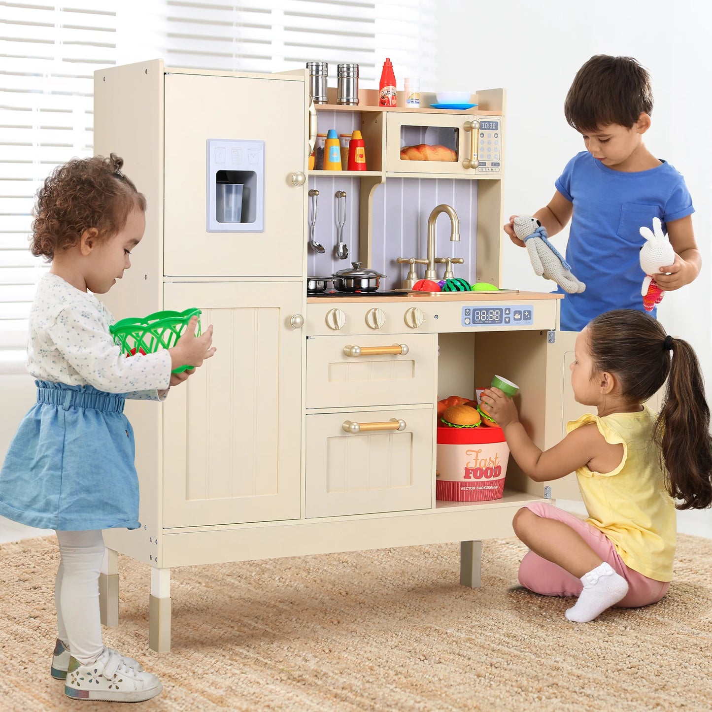 Play Kitchen for Kids, Cooking Playset w/Realistic Light & Sound