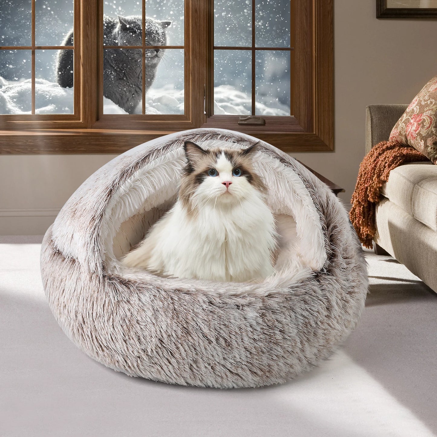 25'' Pet Cat Dog Lovely Cat Beds Nest Soft Comfortable Semi-enclosed Cat Nest Kennel indoor Pet house Supplies for Pet to Rest