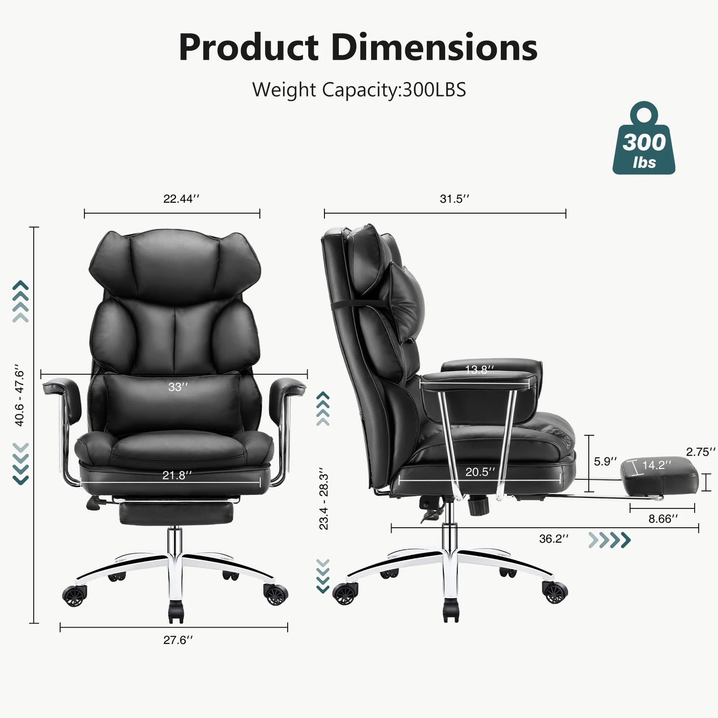 Leather Ergonomic Computer Desk Chair High Back with Footrest Lumbar Support Height Adjustable For Home Office
