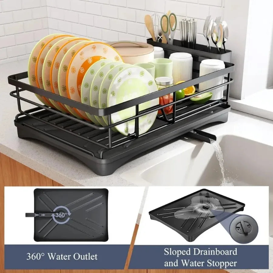 2 in Set Dish Drying Rack and Under Sink Organizer AND Pull Out Cabinet Shelf for Kitchen