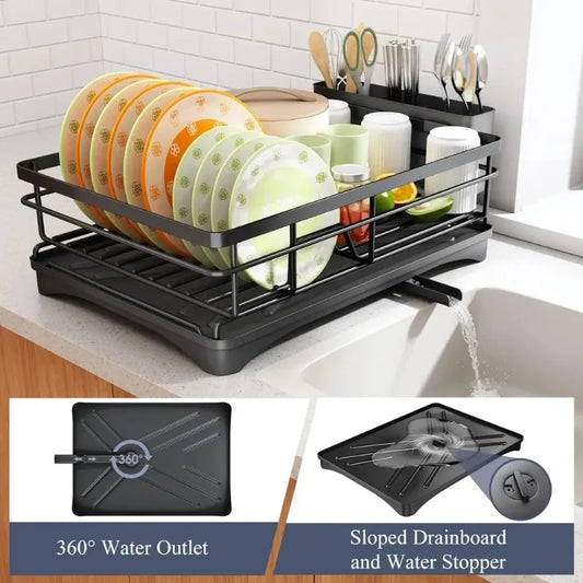 2 in Set Dish Drying Rack and Under Sink Organizer AND Pull Out Cabinet Shelf for Kitchen