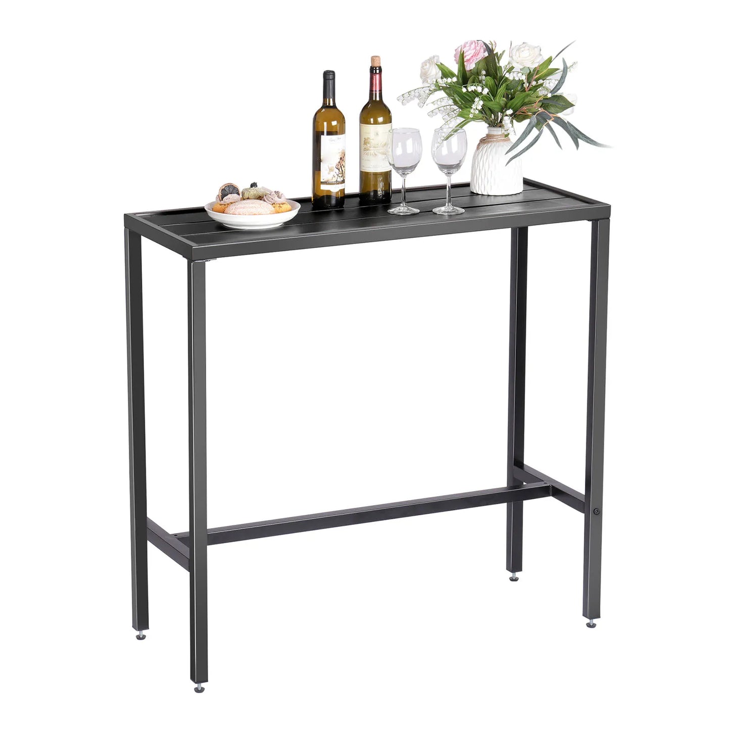 110LBS Outdoor Long Table Black Camping Desk Barbecue Table Picnic