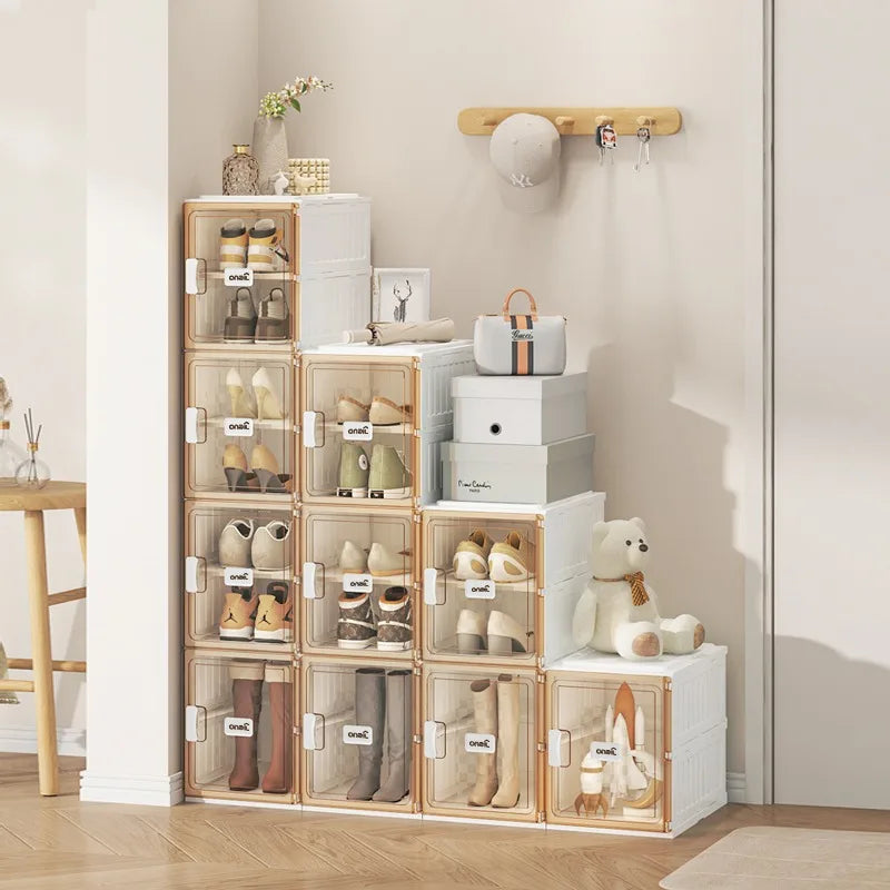 Foldable Clear Shoe Box,One Piece Shoe Rack, Bedroom Living Room Entrance Dormitory Accessory (For Entrance) Folding Sneaker