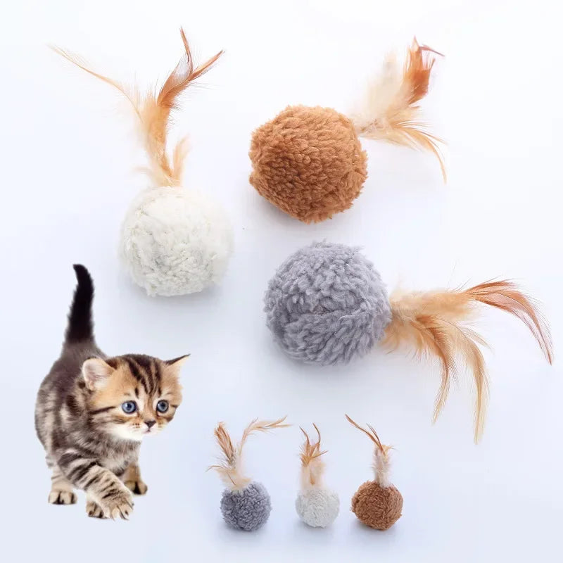 Cat toy plush ball with feathers interactive fun chase pet supplies Throwing Funny Interactive Plush Toy