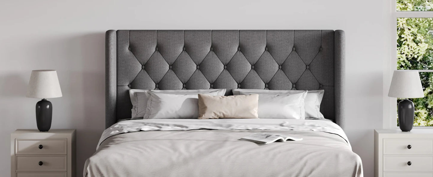 Classic Bed Frame with Button Tufted Wingback Headboard Platform Bed
