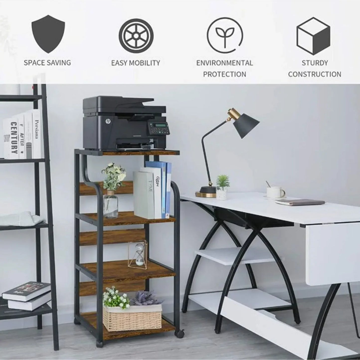 Homfa Mobile Printer Stand Scaner Rolling Cart Home Office Storage Organizer Rack Desk Organizers