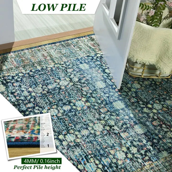 Floral Washable Rugs, Area Rug for Living Room, Soft Large Boho Bedroom Rugs, Botanical Non Slip Ultra Thin Floor Carpet