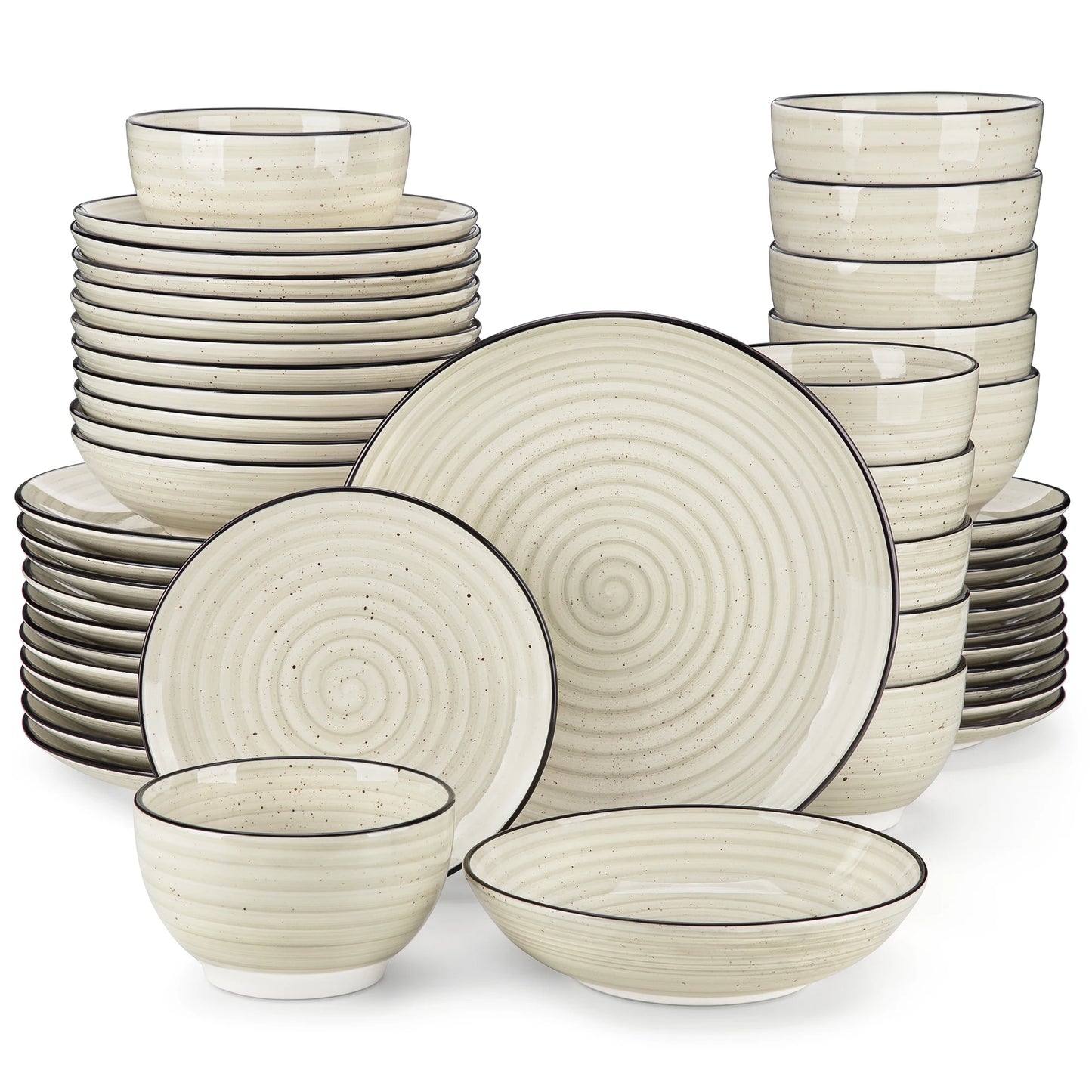 Beige Plates Dinner Sets Ceramic Dinnerware Sets Hand painted Spiral