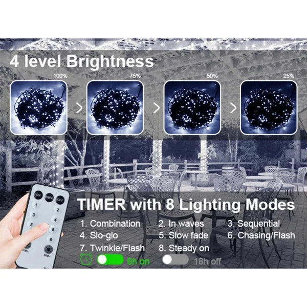 Outdoor Christmas Lights Waterproof String Fairy Lights with 8 Modes and Timer Lights for Door/yard/party/Christmas Decorations