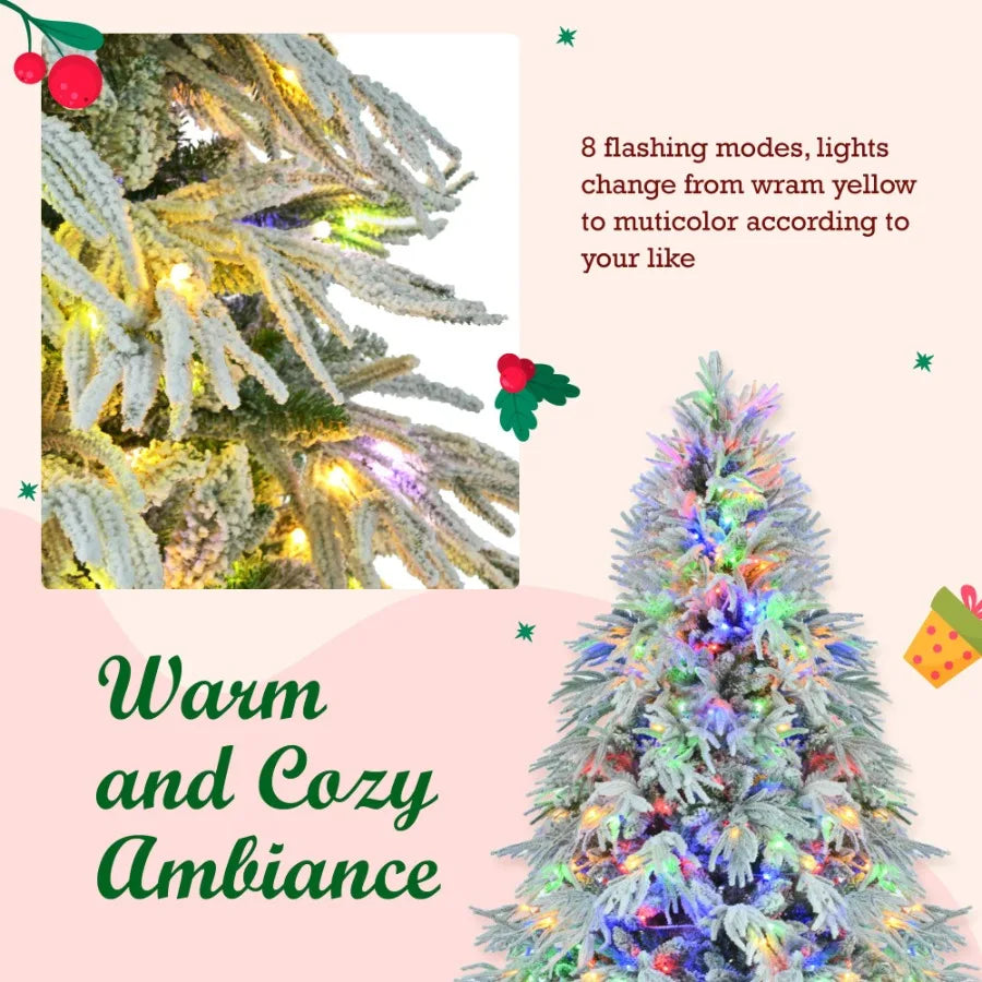 6FT PreLit Spruce Snow Flocked Christmas Tree Artificial
