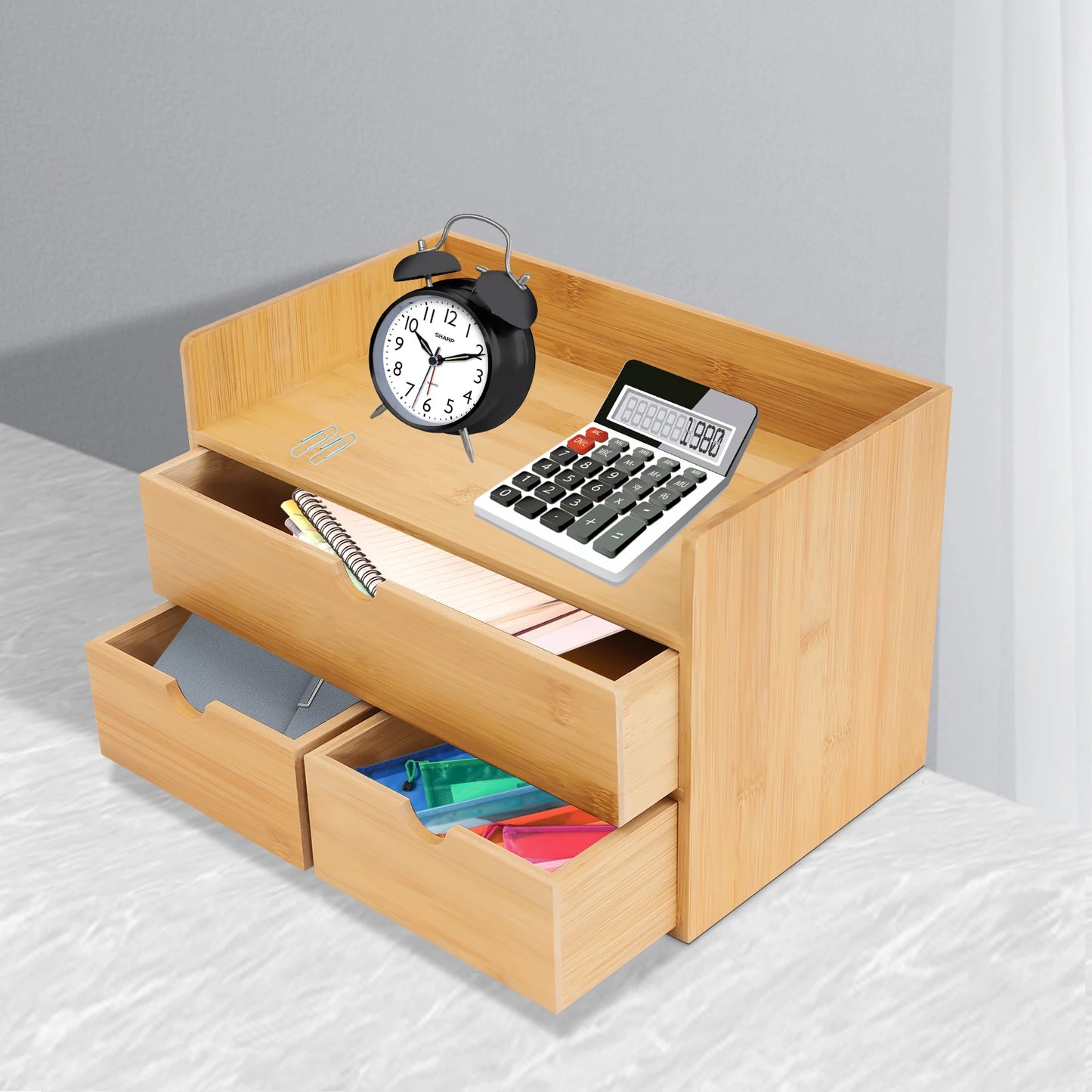Bamboo Desk Organizer -Tabletop Mini Bamboo Desk Drawer