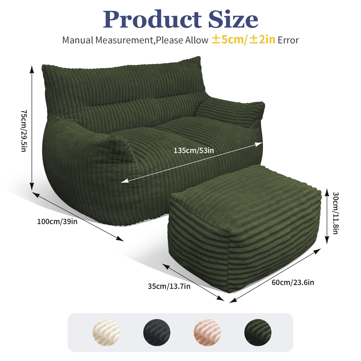 Giant Bean Bag Chair for Adults with Armrests
