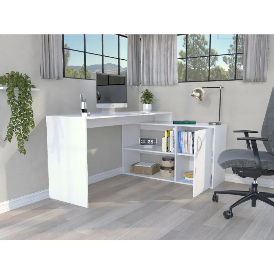 Axis Modern LShaped Computer Desk with Open Closed Storage White