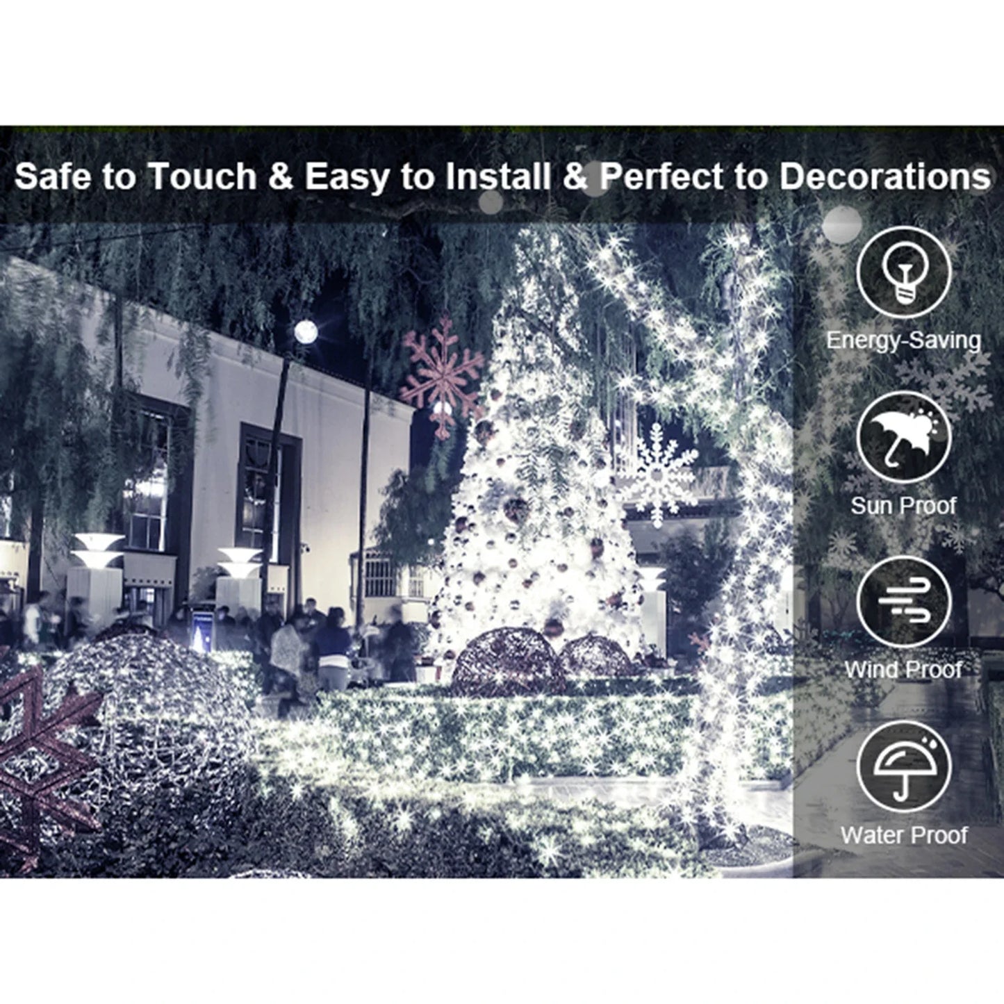 Outdoor Christmas Lights Waterproof String Fairy Lights with 8 Modes and Timer Lights for Door/yard/party/Christmas Decorations