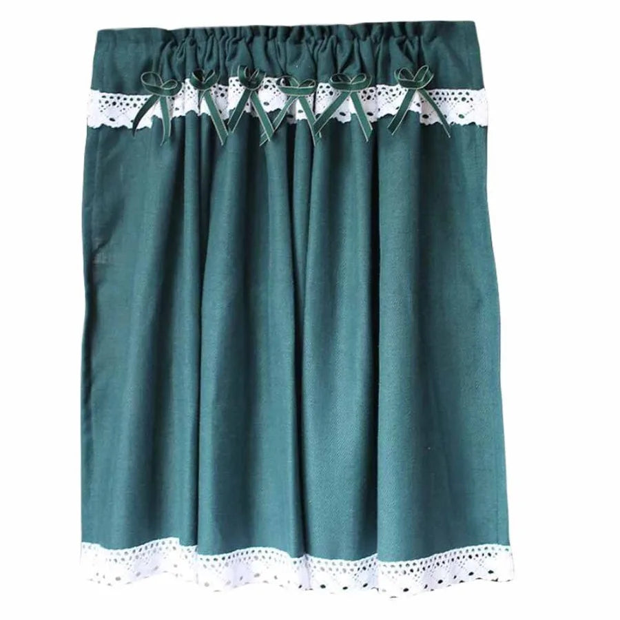 Solid Color Half Window Curtain Lace Curtain Short Kitchen Curtains Dark Green